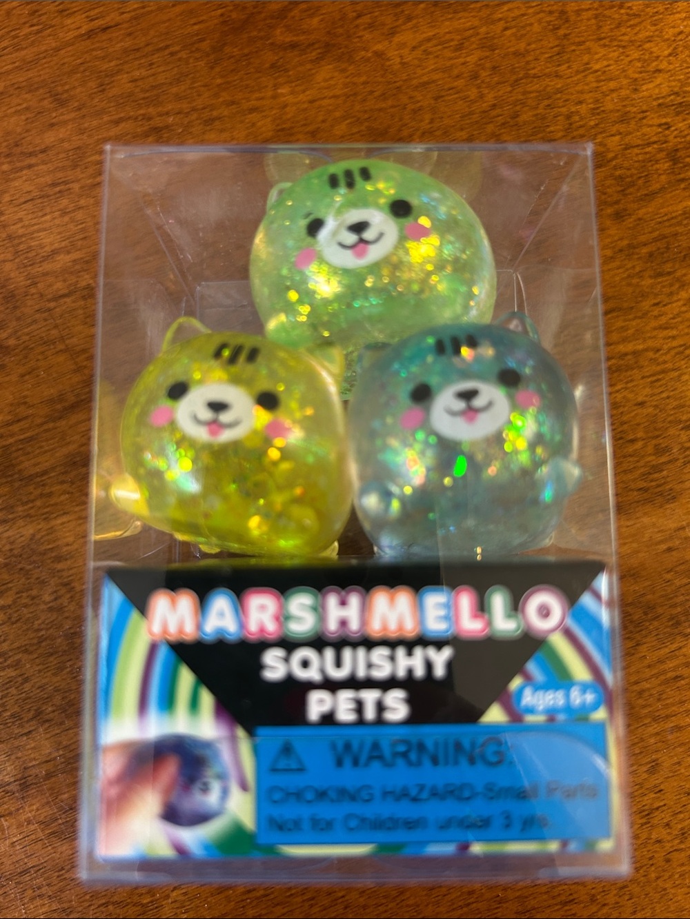 Marshmello Squishy Pets - Set of 3 Glitter Green, Yellow, Blue Kittens